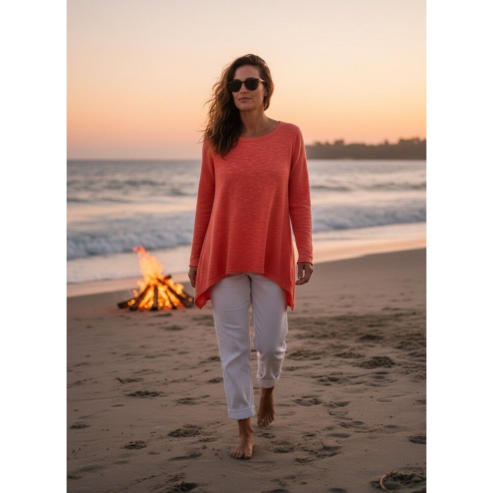 Eileen Fisher Organic Linen Cotton Pink Orange Lightweight Sweater S Guava - Picture 3 of 11